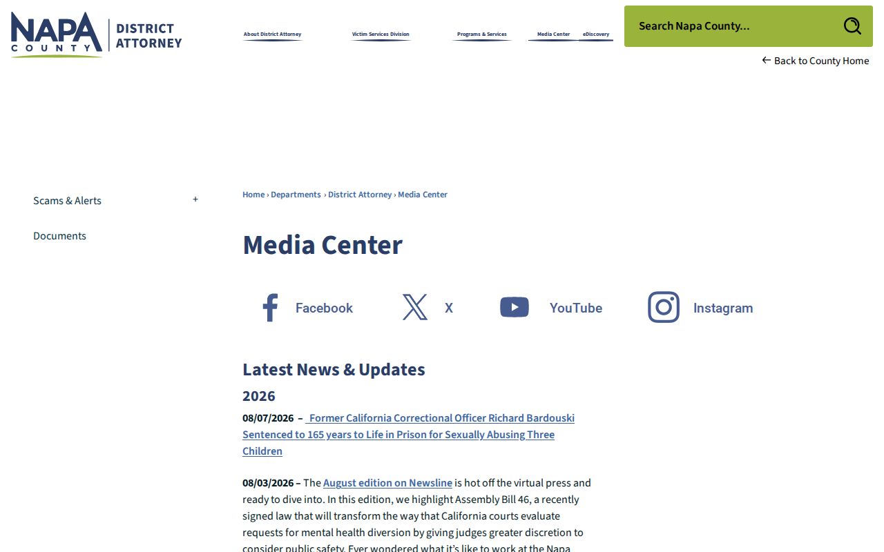 Napa County District Attorney crime case news and disposition source