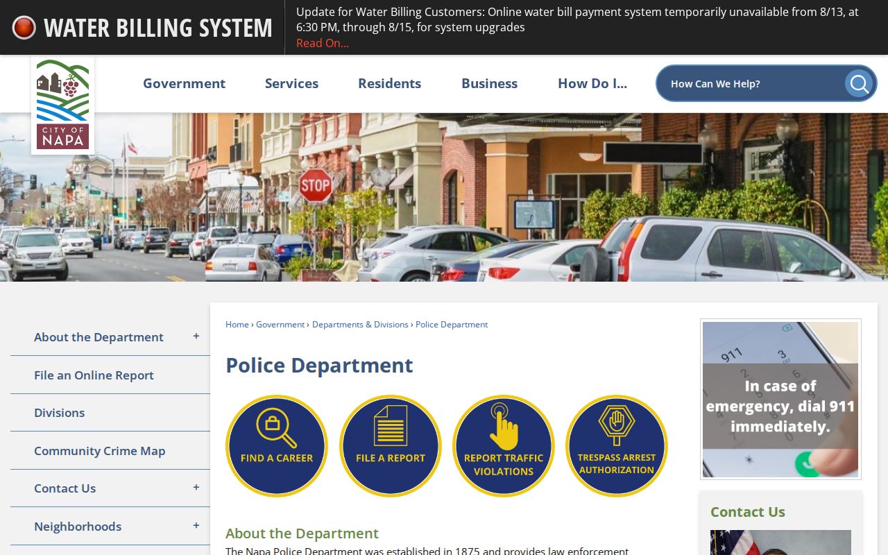Napa Police Department source for Napa arrest records